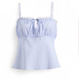 WAYF Blue & White Striped Lace Trimmed Camisole Top